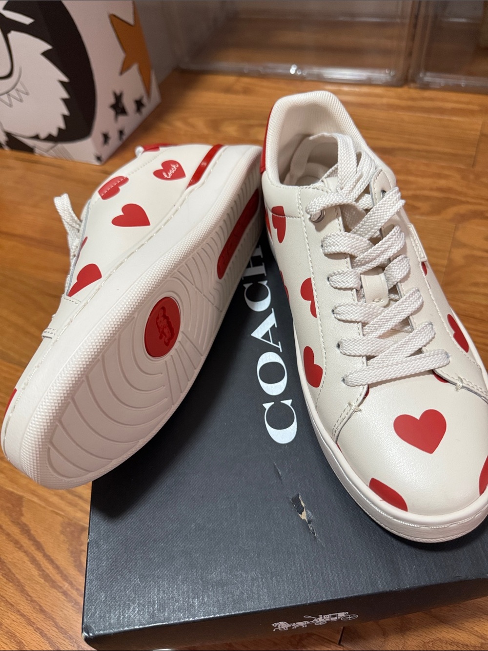Coach White Sneakers with Red Heart Print - Picture 2 of 4